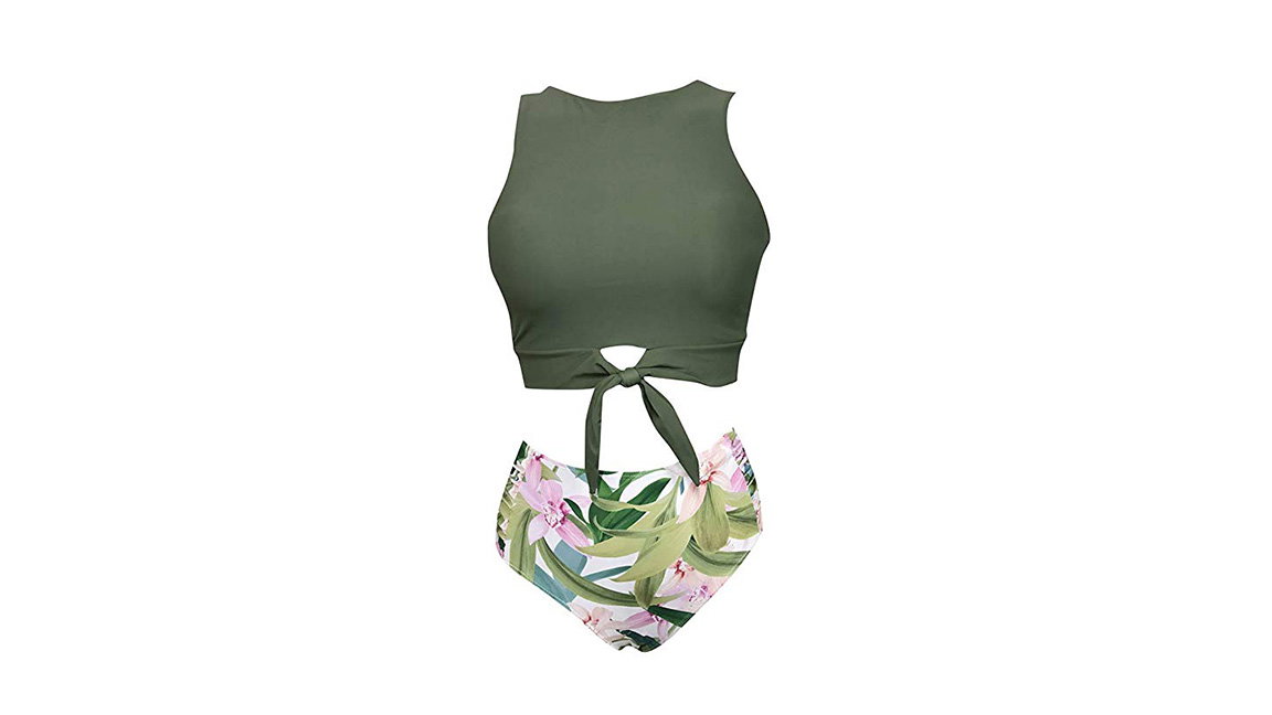 Crop-Bikini mit floralem Höschen