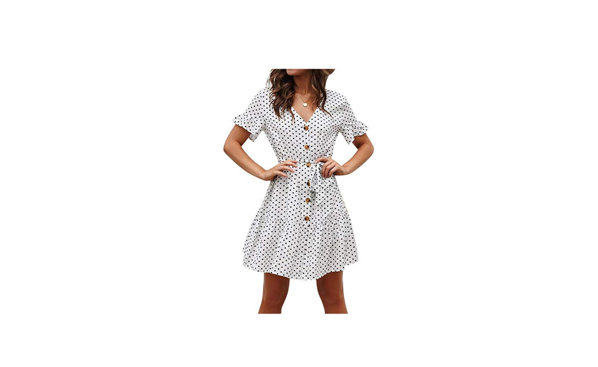 Einer unserer Favoriten: das gepunktete Sommerkleid mit Knopfleiste. Hier los shoppen!