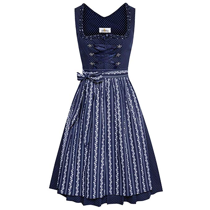 Schlichtes Dirndl mit Punkten und floraler Schürze