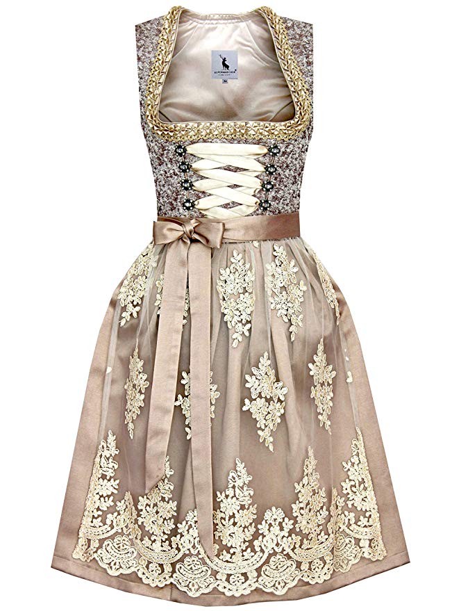 Pompöses Dirndl mit Tüllspitze und aufwändigen Verzierungen