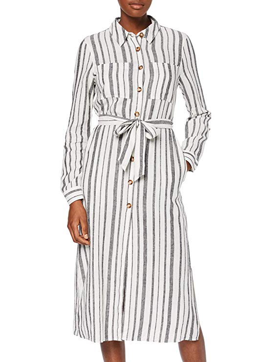 Langärmeliges Leinenkleid mit Streifen