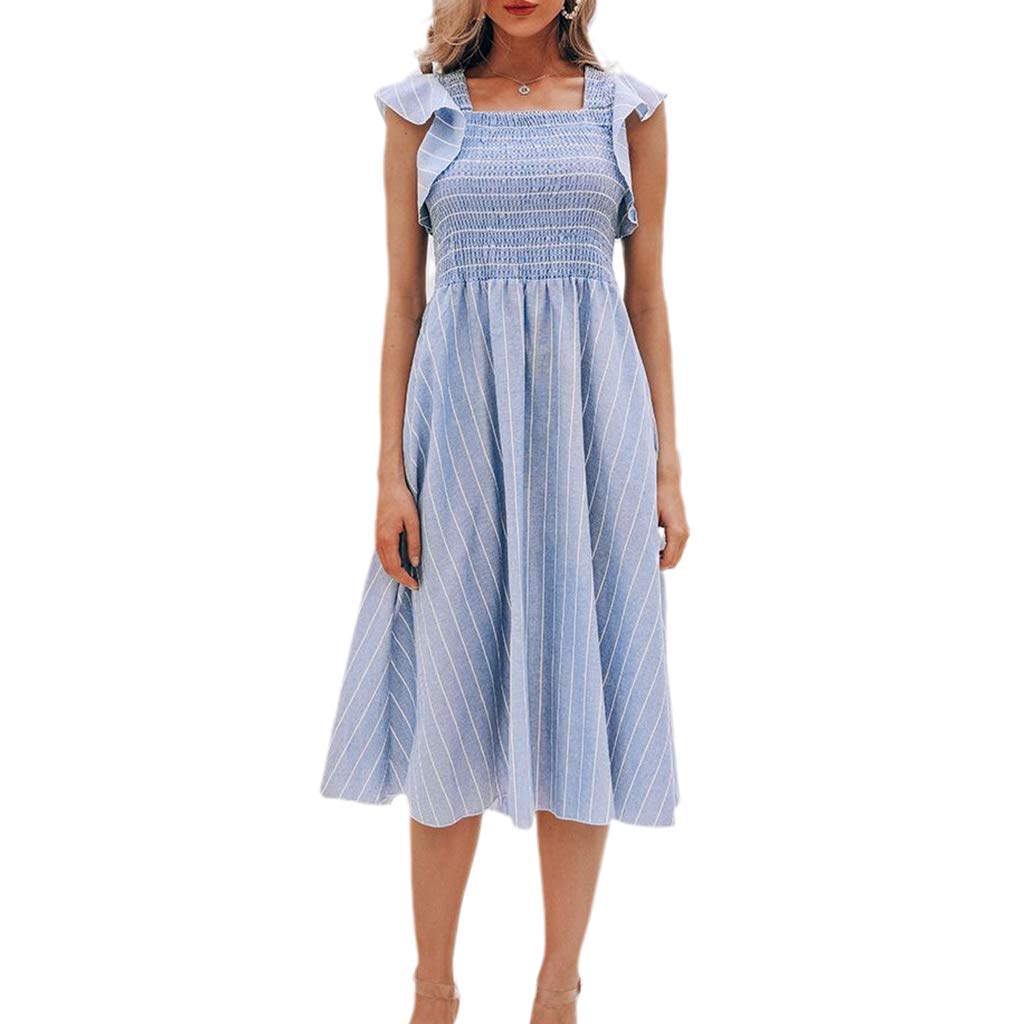 Shirred Dress in blau-weiß-gestreift