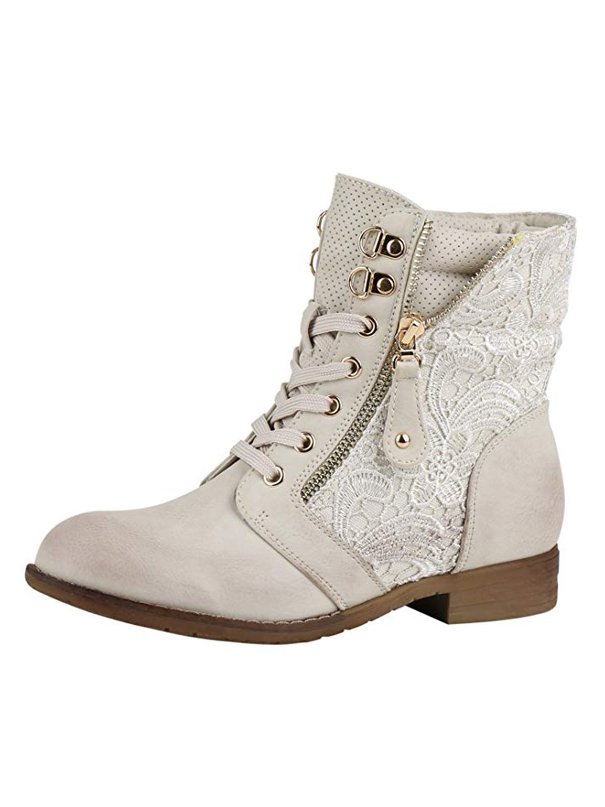 Flache Stiefeletten mit Häkelspitzenbesatz