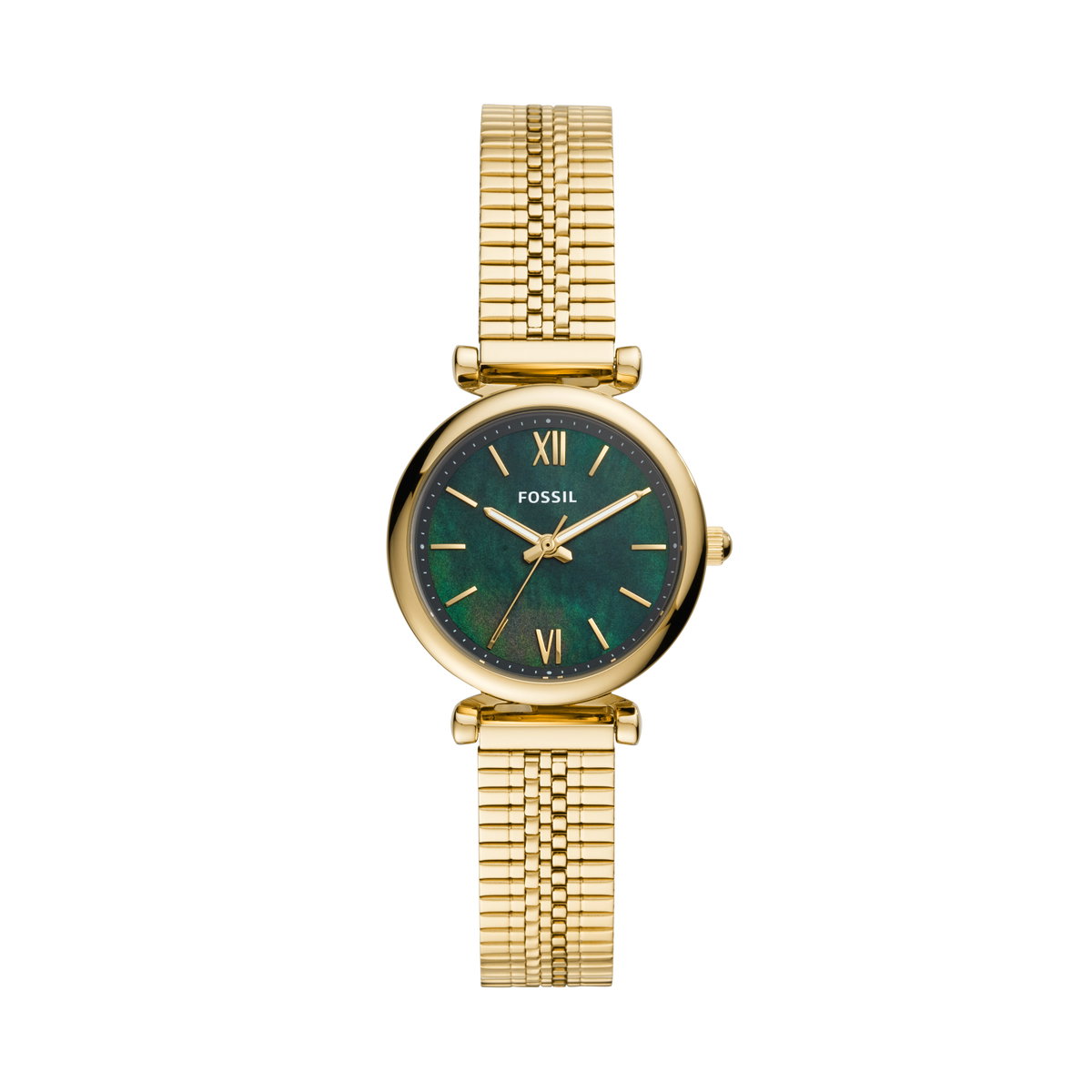 Goldene Uhr von Fossil mit grünem Ziffernblatt