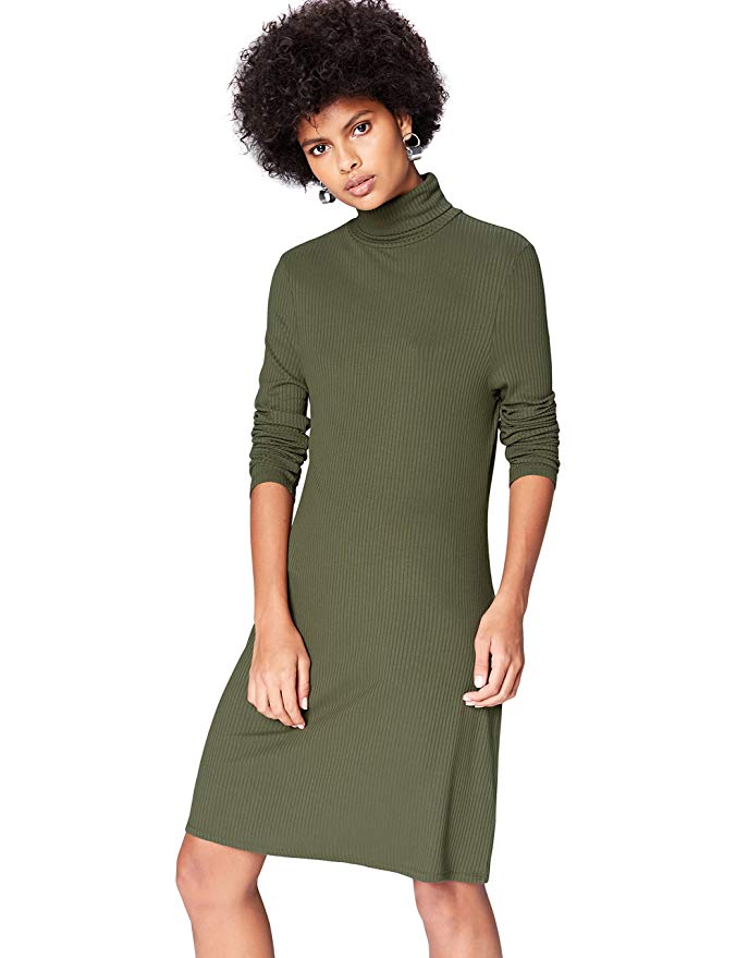 Rollkragenkleid in olive