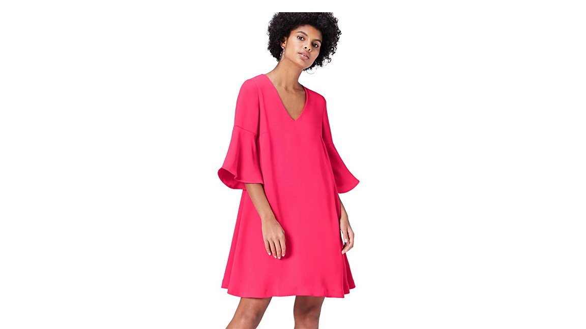 Kleid A-Linie V-Ausschnitt in pink