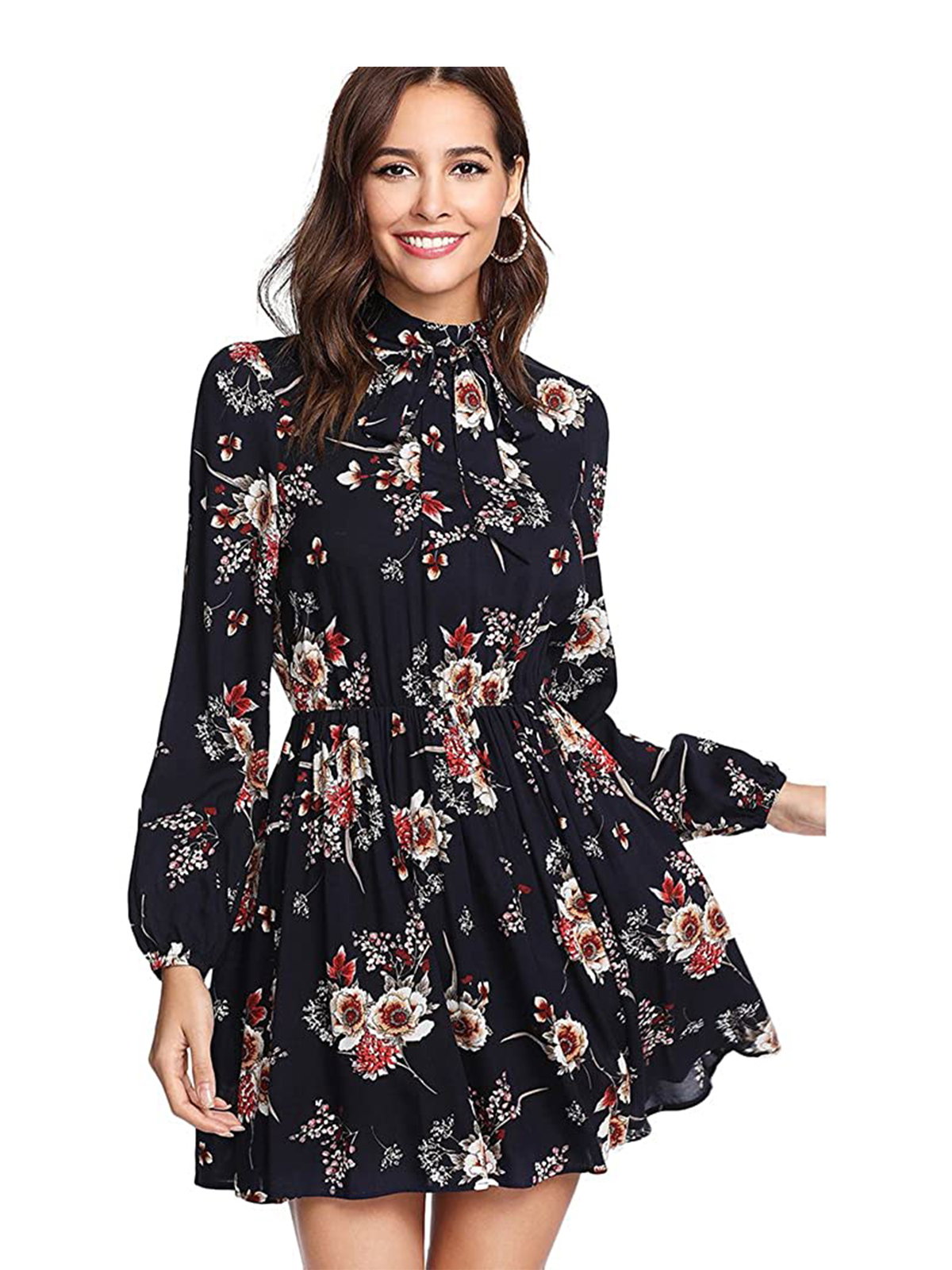 Hochgeschlossenes Kleid mit Blumenmuster,