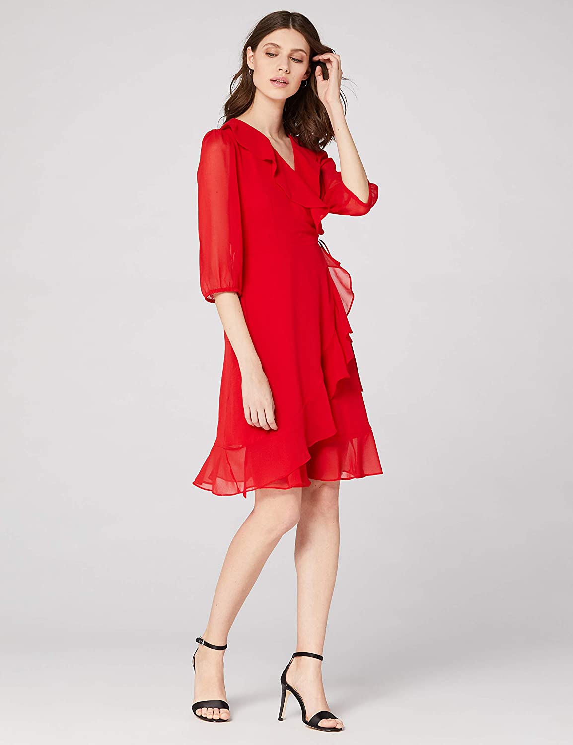 Wickelkleid mit Rüschen und leicht transparenten Ärmeln