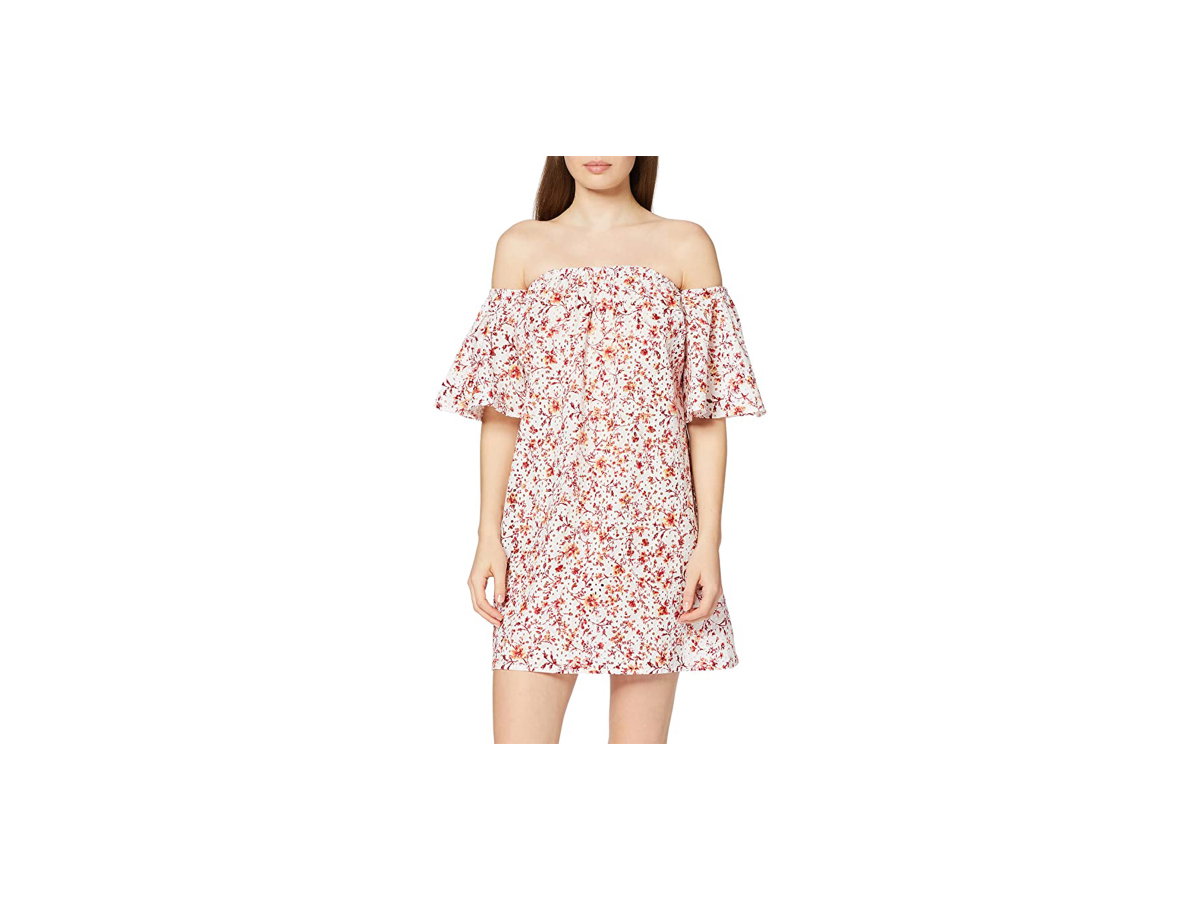Schulterfreies Mini-Kleid mit Blumenmuster