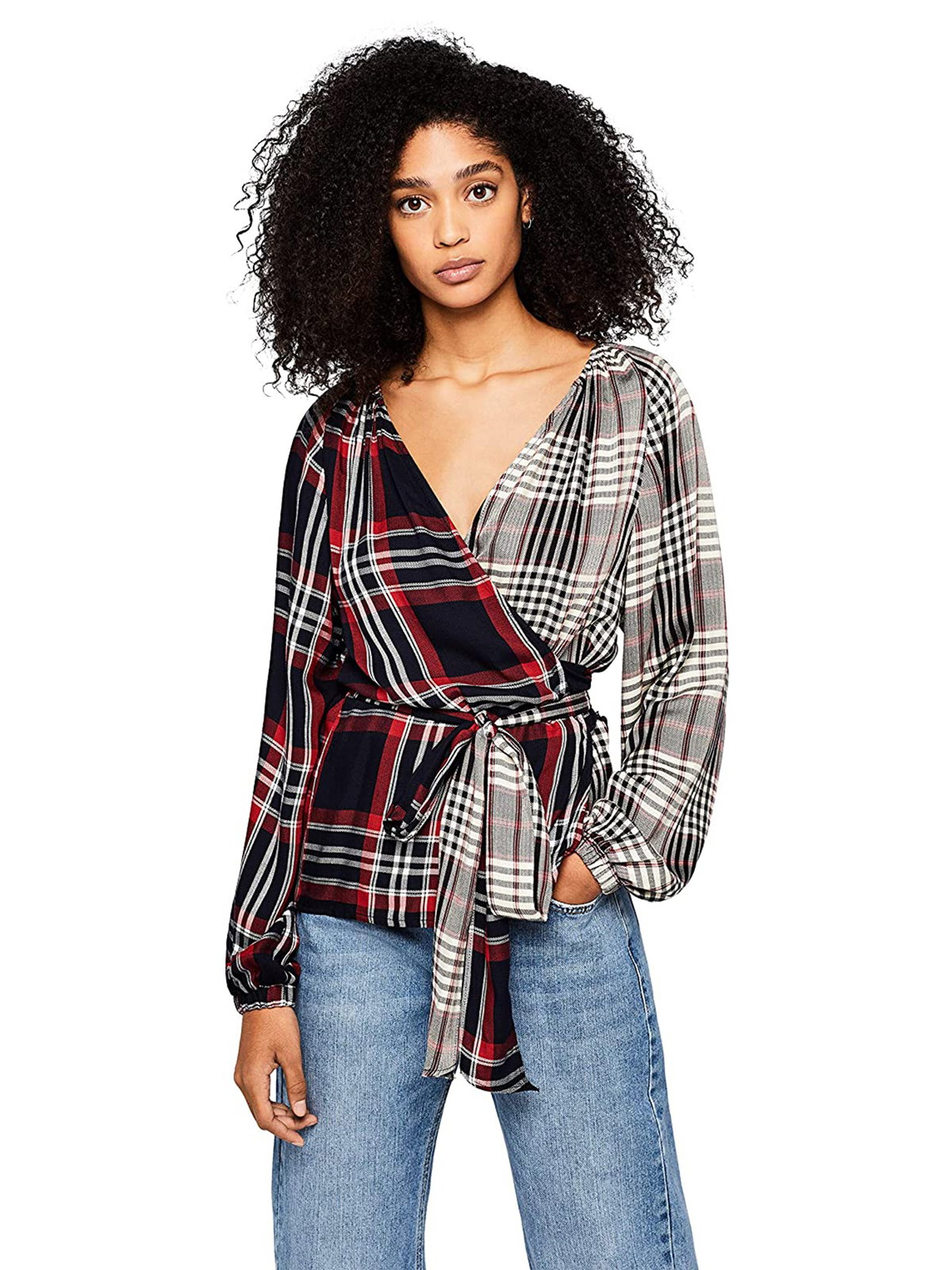 Wickelbluse mit geknotetem Taillenband