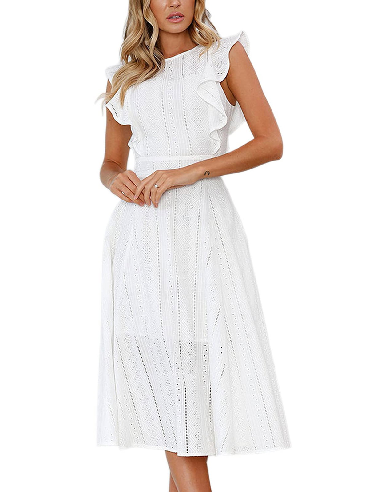 Langes Kleid mit Lochspitze