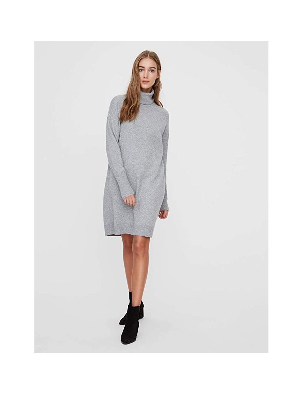 Graues Strickkleid mit Rollkragen