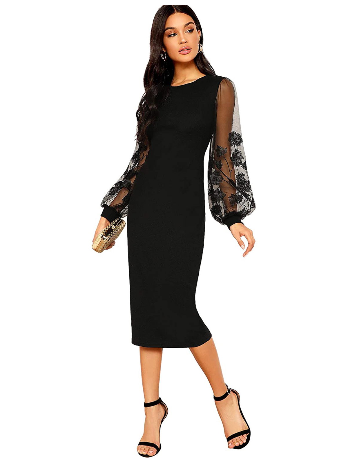 Glamouröses Kleid mit transparenten Puffärmeln