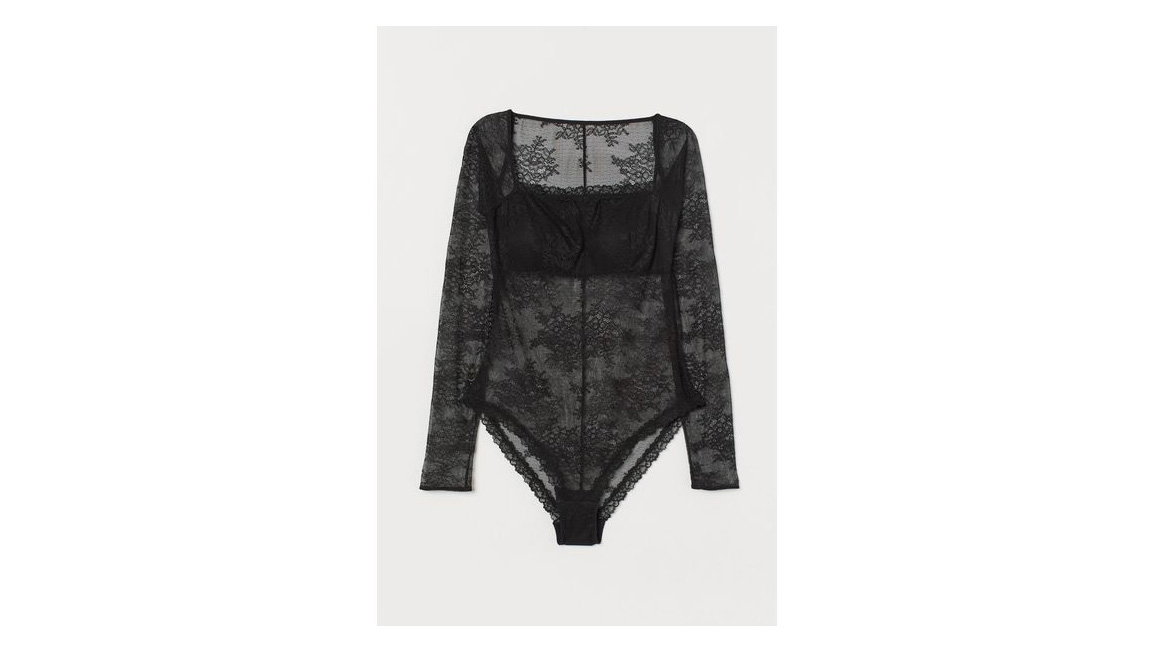 Langarm Body schwarz Spitze