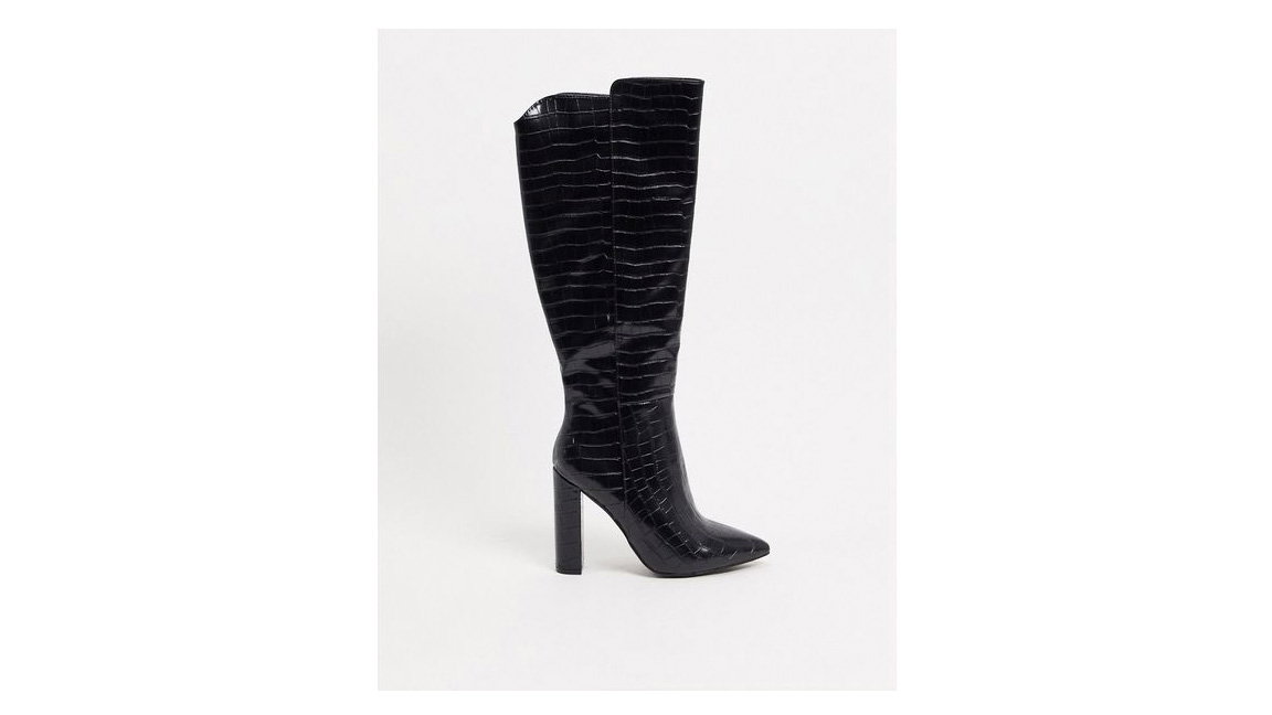 Kniehohe Stiefel in Kroko-Optik