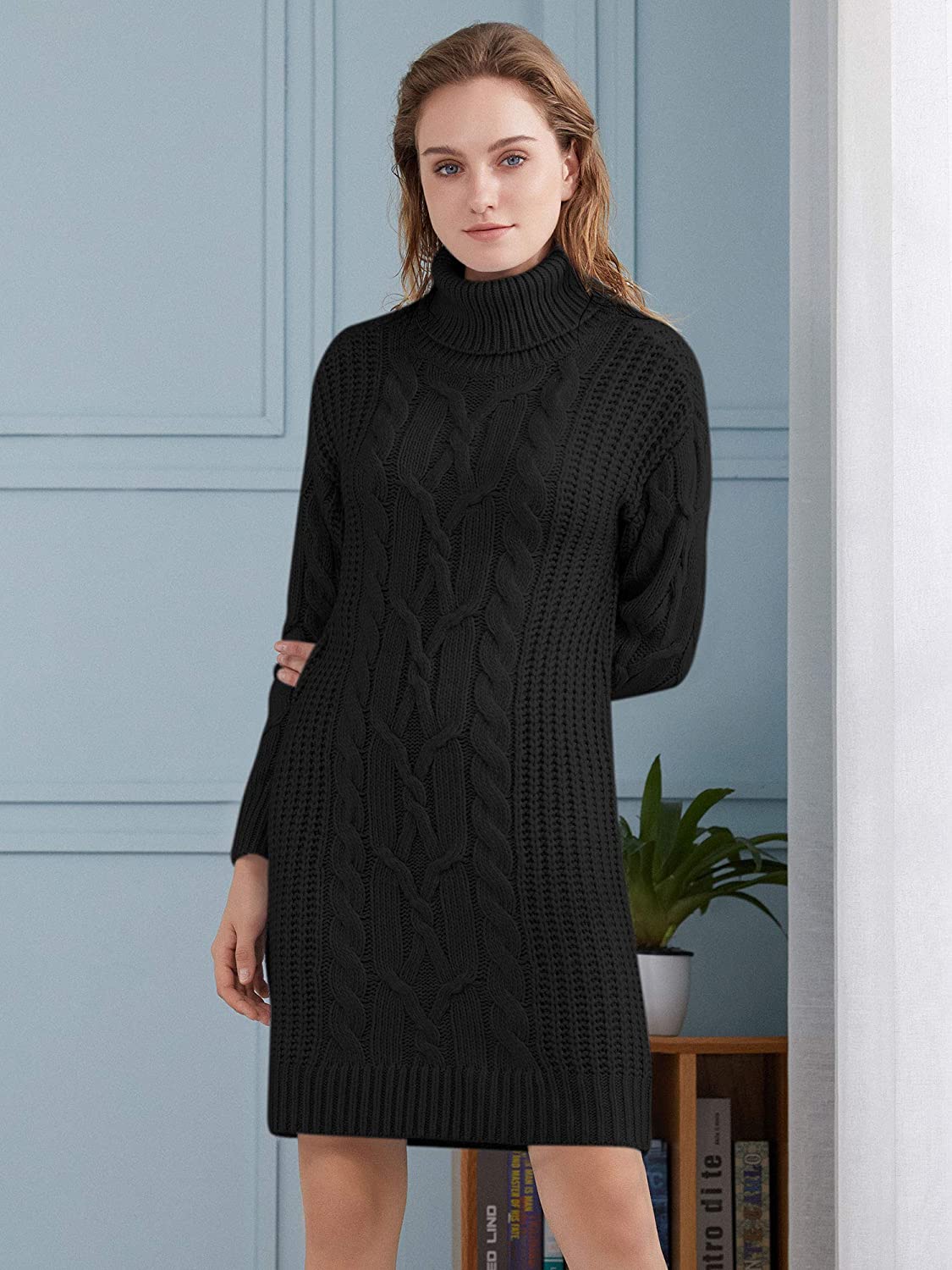 Strickkleid mit Rollkragen und winterlichem Zopfmuster