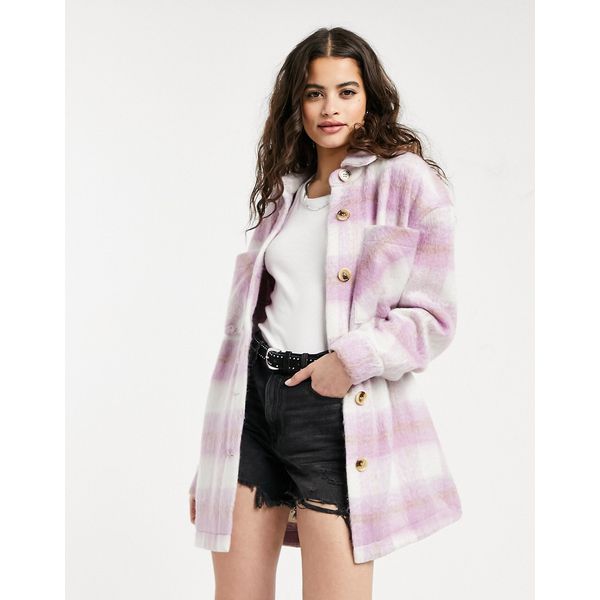 Karierte Oversize-Hemdjacke in Flieder