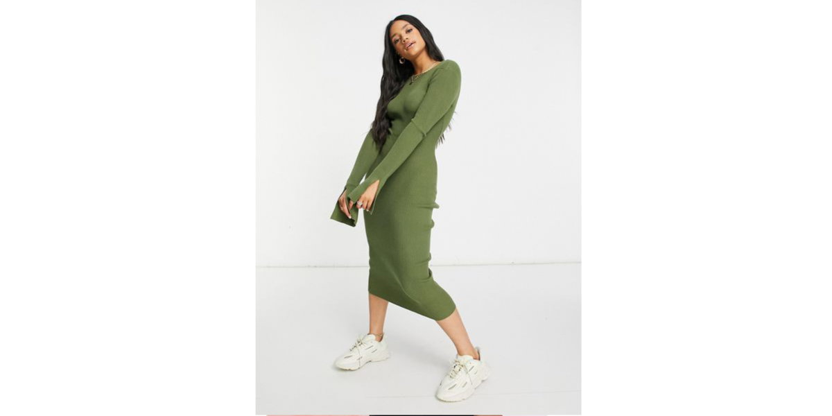 Strickkleid khaki langarm
