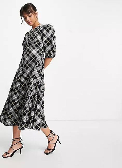 Midikleid in Schwarz kariert
