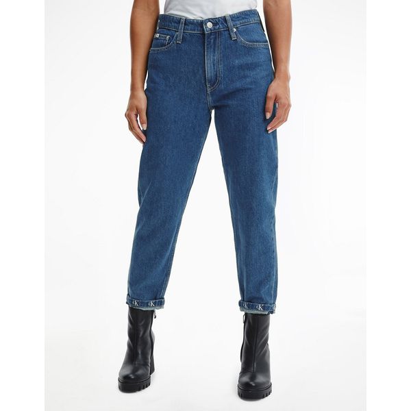 Mom-Jeans in mittlerer Waschung mit umgeschlagenem Saum-Blau