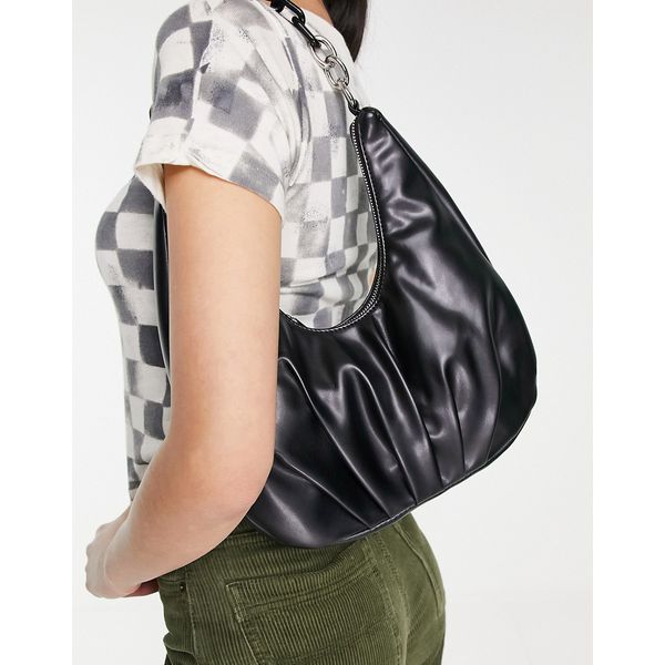Shopper-Tasche in Schwarz mit Kettendetail und Raffung