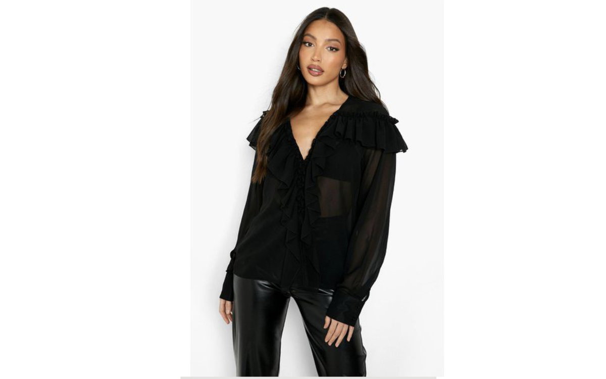 Bluse Rüschen boohoo schwarz