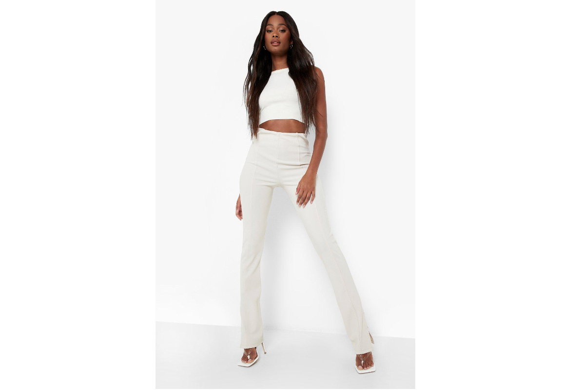 Gerippte Leggings mit Schlitz