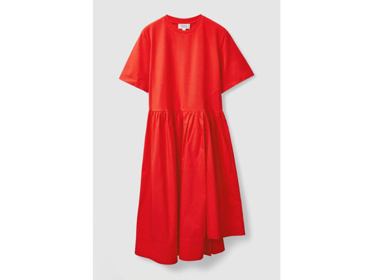 A-LINEN-KLEID MIT KONTRASTIERENDEM ROCKTEIL