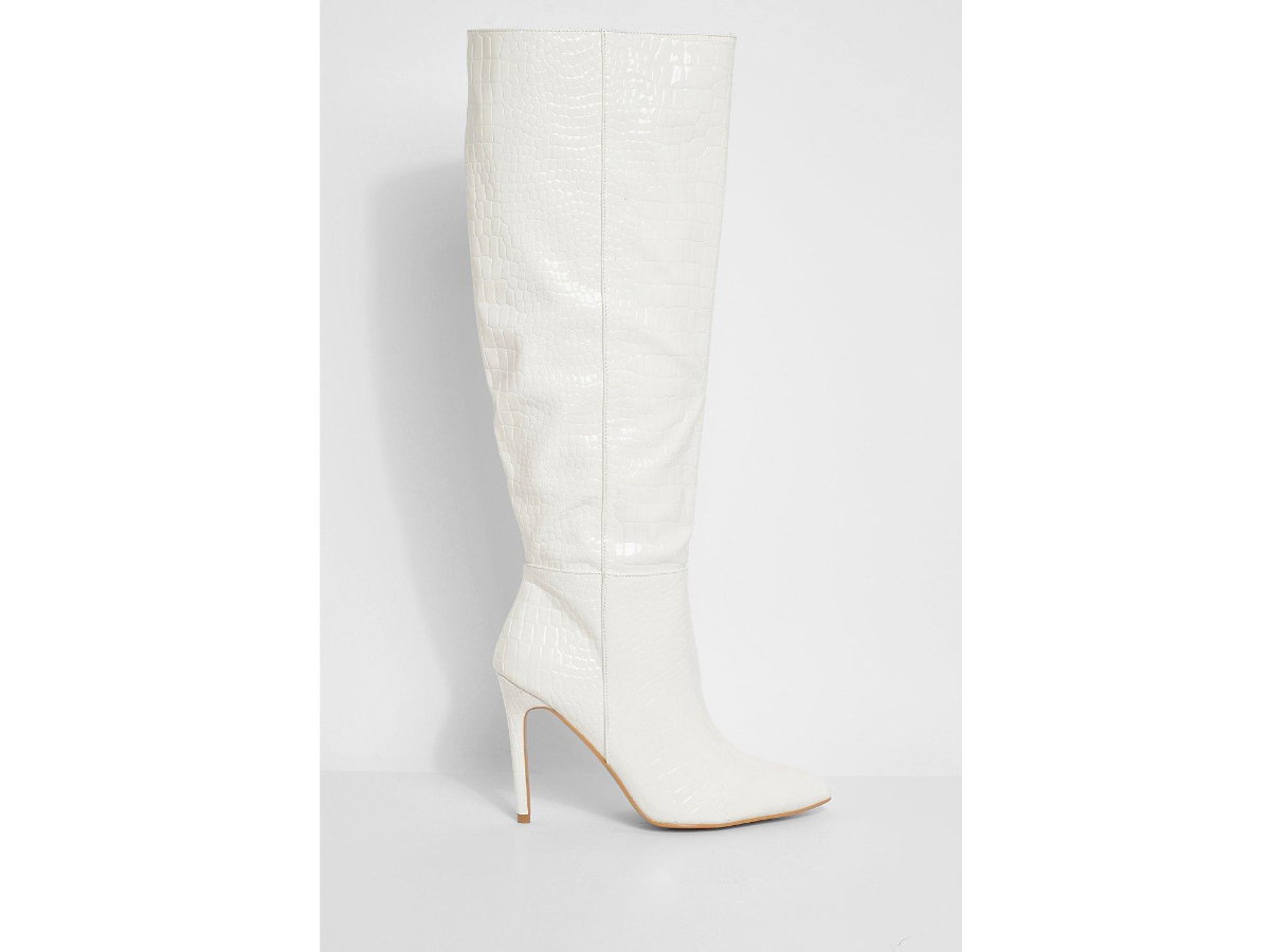 Spitze kniehohe Kroko-Stiefel mit Stiletto-Absatz