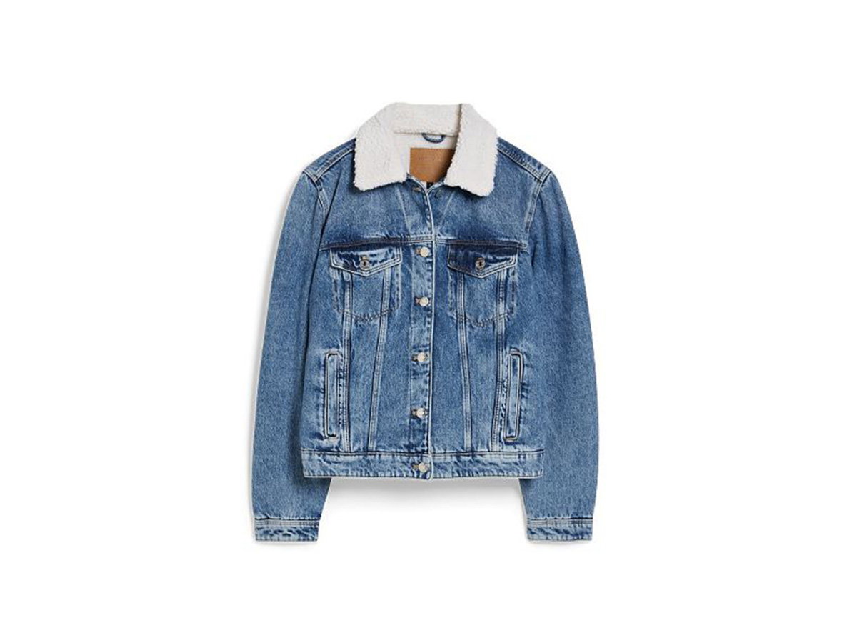 Jeansjacke mit Fellbesatz Kragen
