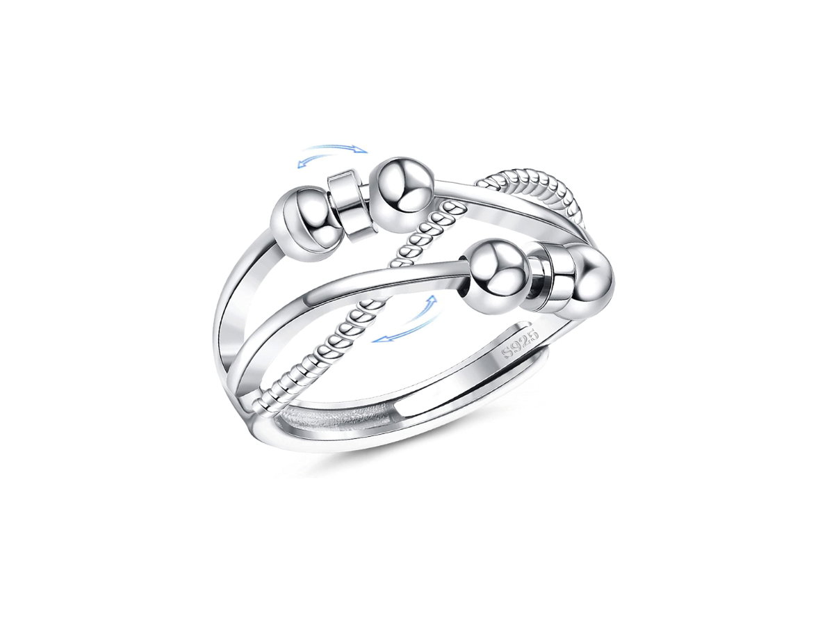 JeweBella 925 Sterling Silber Angst Ringe Spinner Anxiety Ringe Damen Fidget Bead Verstellbare Zappel Ringe