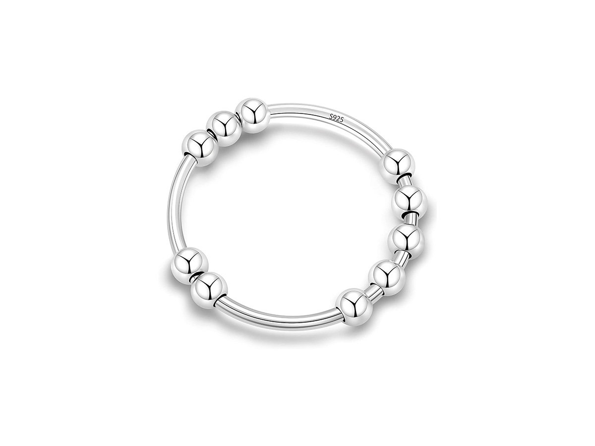 925 Sterling Silber Anxiety Ring Spinning Ringe mit Perlenband
