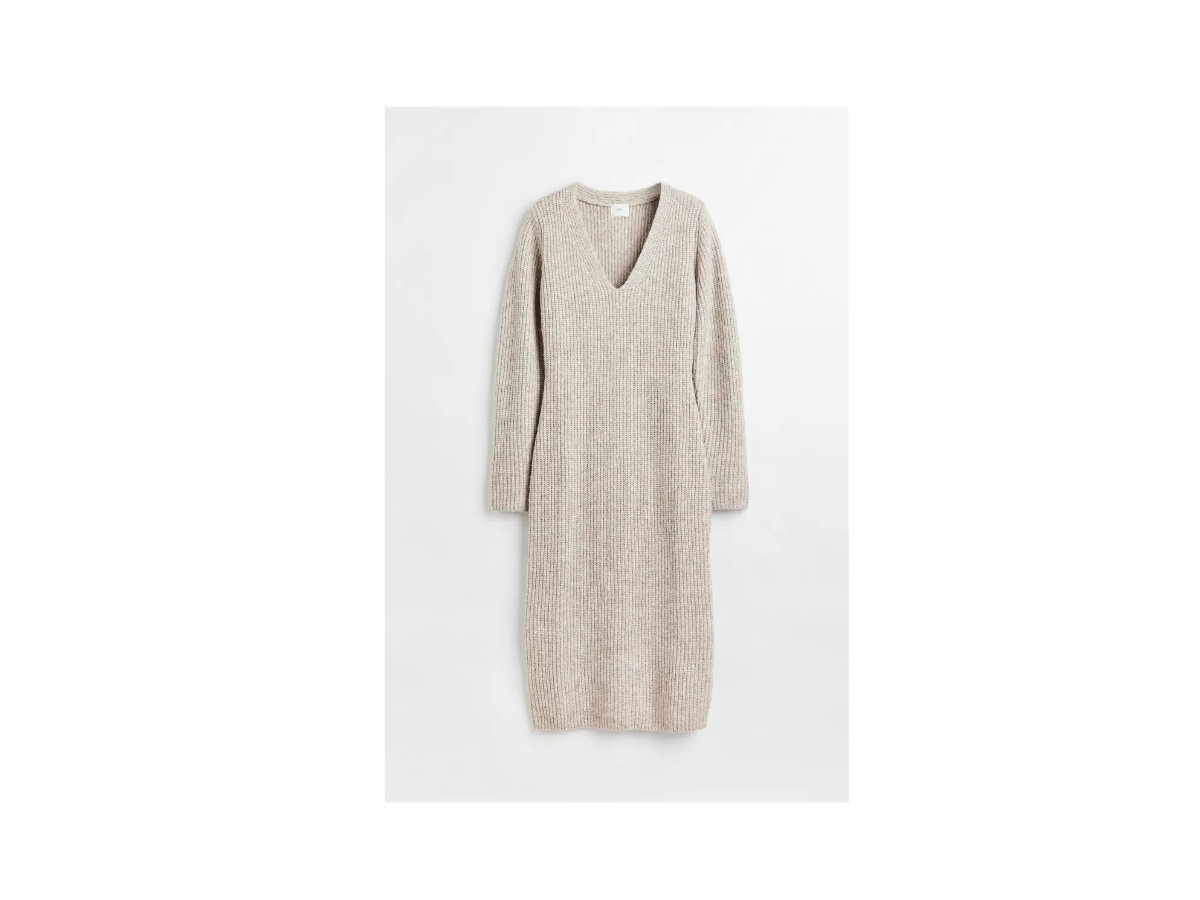 Geripptes Strickkleid beige