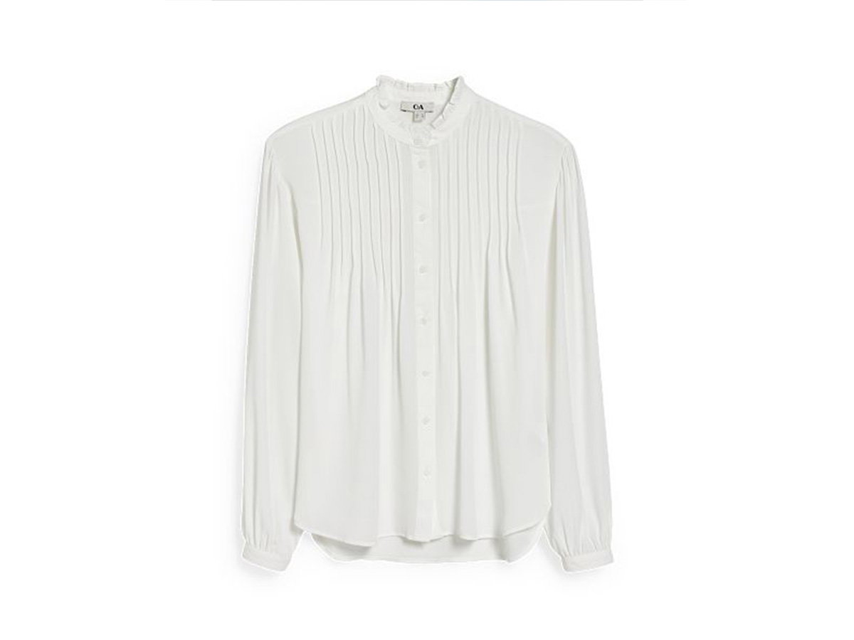 Fließende Bluse mit Biesen und Rüschenbesatz