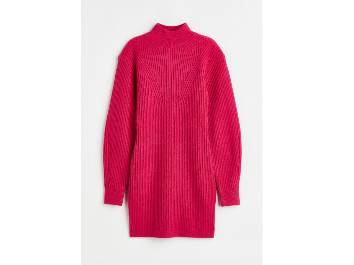 Tailliertes Langarmkleid aus Rippstrick von H&M