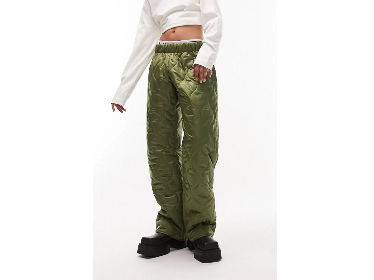 Wattierte, gesteppte Hose in Khaki von Topshop