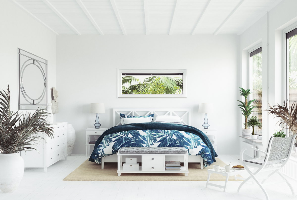 Schlafzimmer mit Tropen-Deko