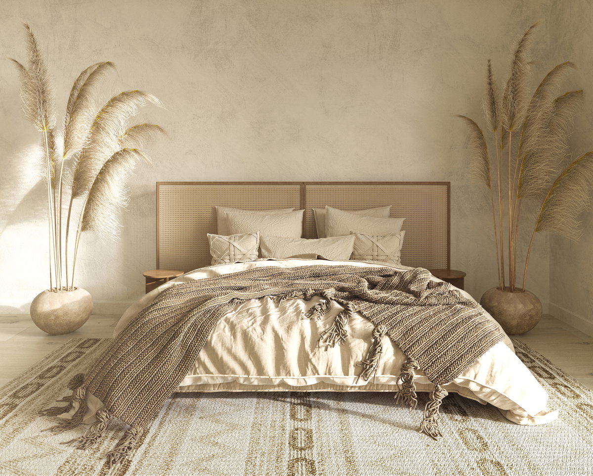 Schlafzimmer in Nudetönen