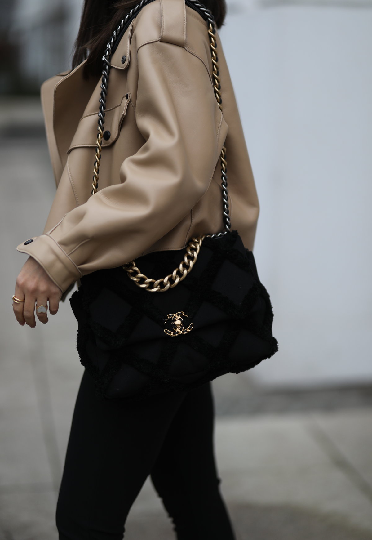 Beige Lederjacke