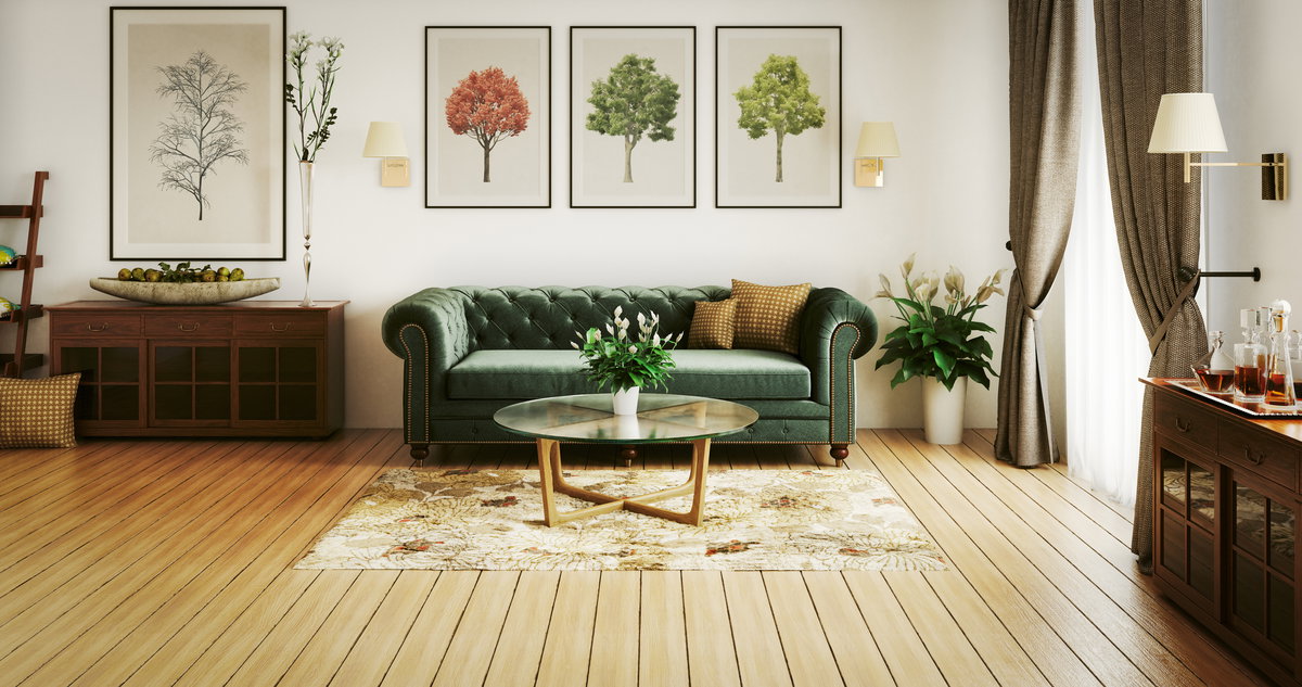 Grüne Couch im Wohnzimmer