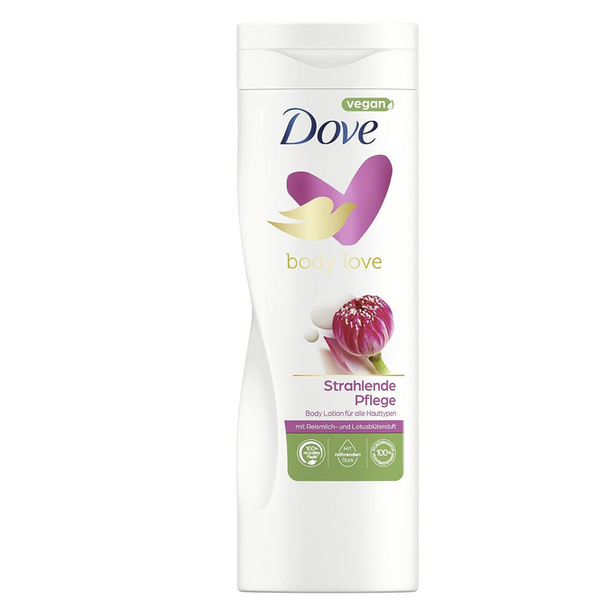 Dove Body Love Body Lotion Strahlende Pflege Körperlotion für seidig-zarte Haut mit Reismilch- und Lotusblütenduft