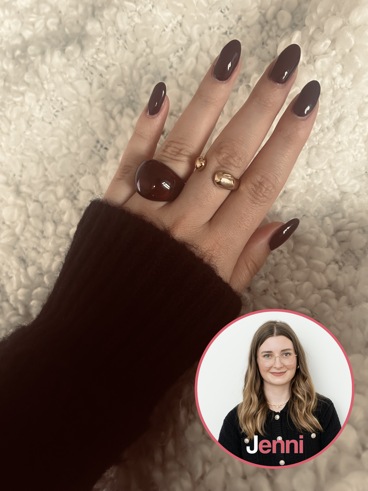 It's a match: Wie schön ein satter Braunton zu der Nagelform aussieht, macht Jenni vor und liegt mit ihren herbstlichen Nails total im Trend.