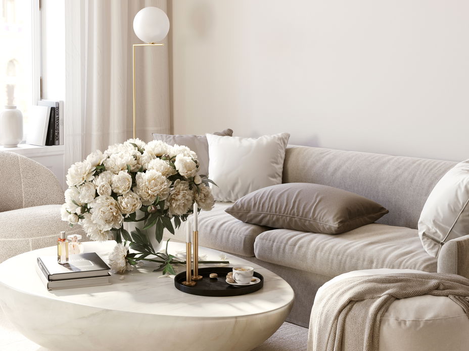 Stilvolles Wohnzimmer in Beige