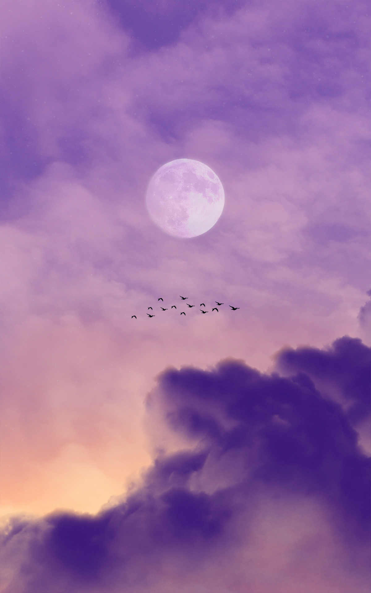Lila Abendhimmel mit Vollmond