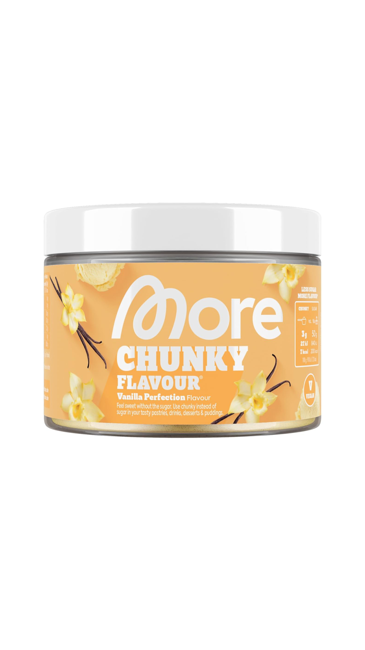 Chunky Flavor Geschmackspulver von More Nutrition in der Richtung Vanilla für Joghurt, Müsli, Milchshake oder zum Backen, ca. 10 Euro
