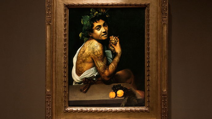 Kleiner, kranker Bacchus von Michelangelo Merisi da Caravaggio mit Tattoos